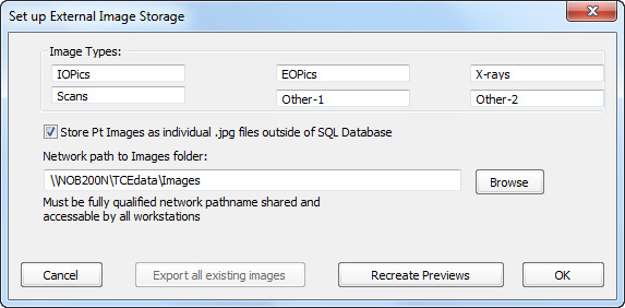 Image Storage Options set up